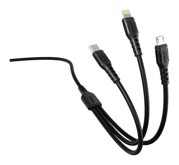 Зарядный кабель Denmen D05E 3в1 Lightning+Micro+Type-C (1м, черный)