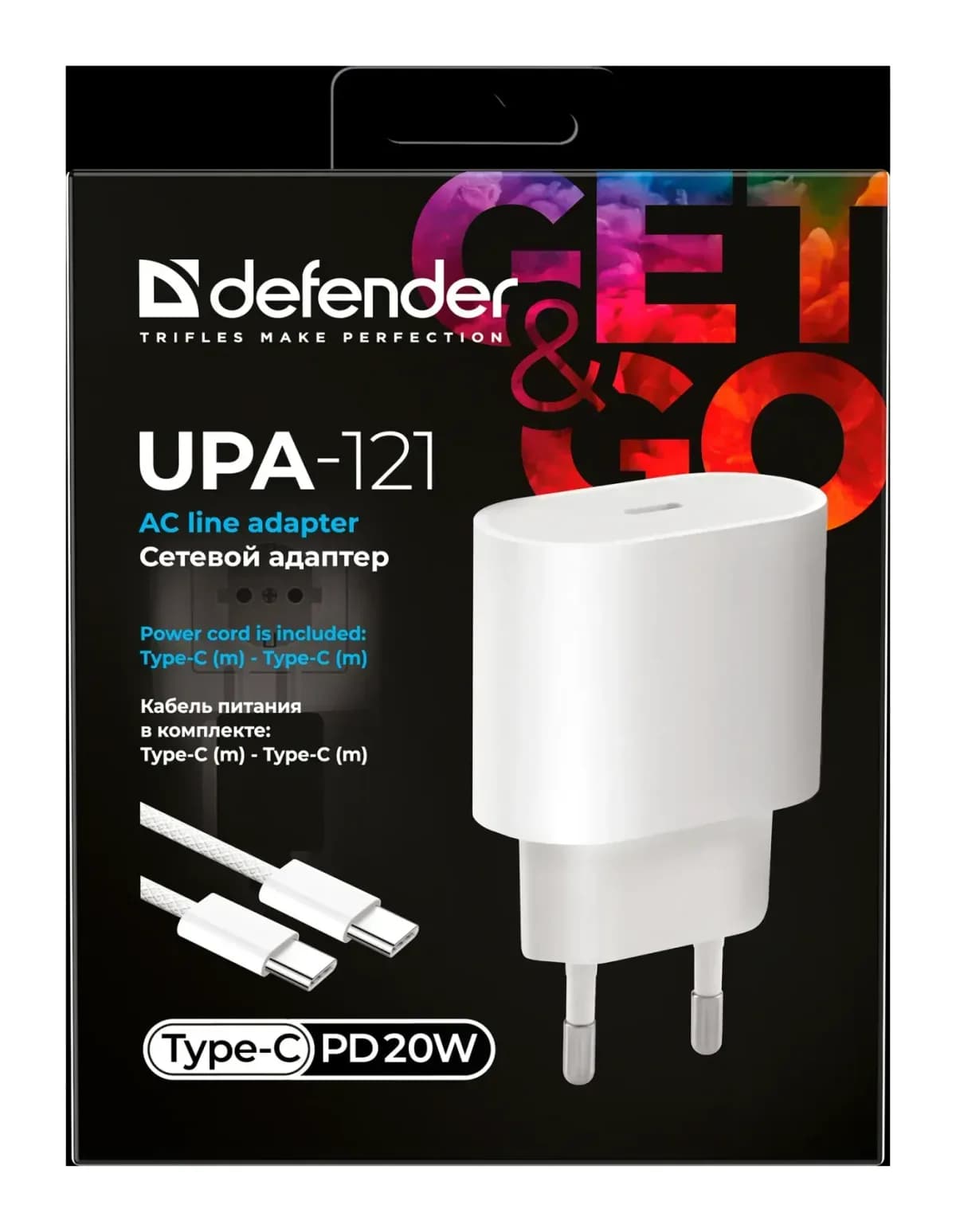 Зарядное устройство сетевое Defender UPA-121 20W USB-C + кабель Type-C / 83222 (белый)
