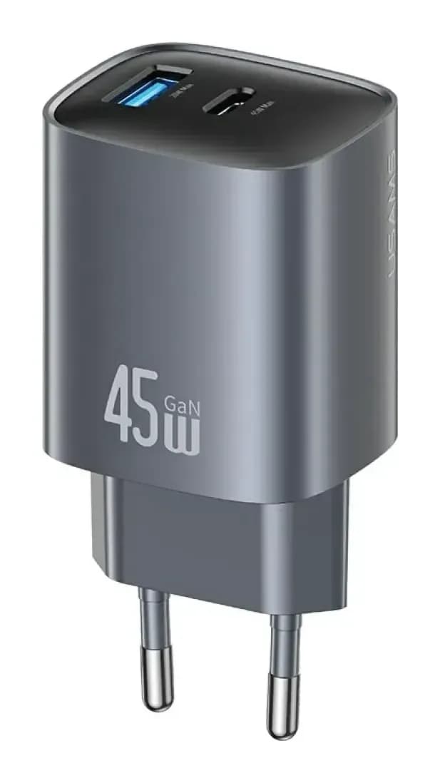 Адаптер питания сетевой Usams T66 45W GaN Dual-Port Fast Charger A+C / CC290TC01 (серый)