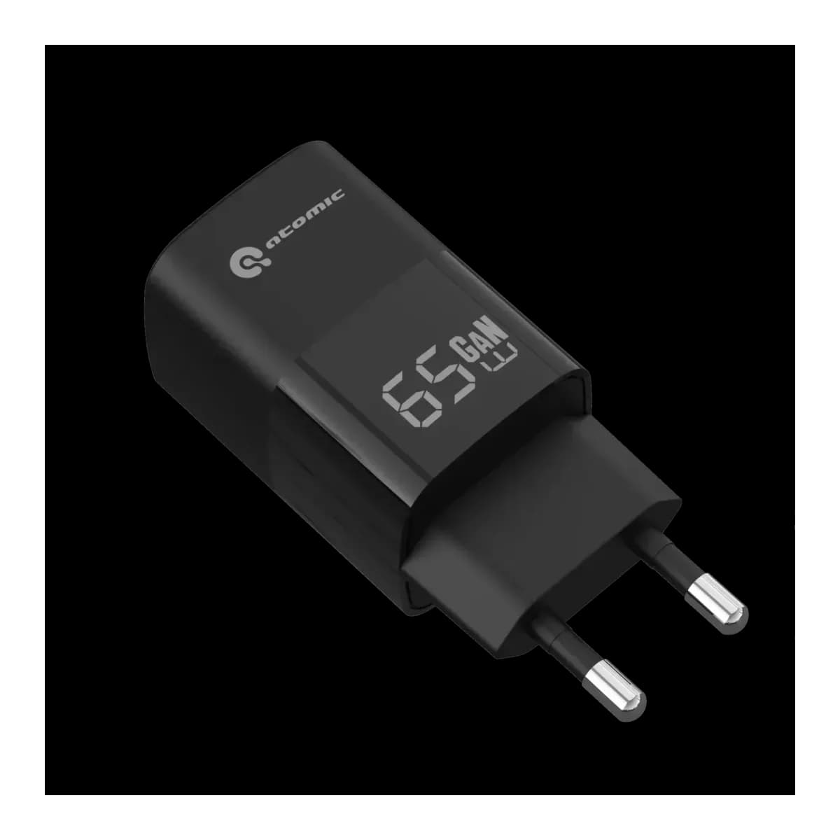 Зарядное устройство сетевое Atomic UniQ G651 GAN 65W USB A+C с кабелем USB С-С / 10.190 (черный)