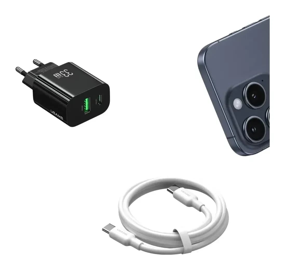 Адаптер питания сетевой Usams T65 33W A+C Dual-Port Fast Charger / CC317TC01 (черный)