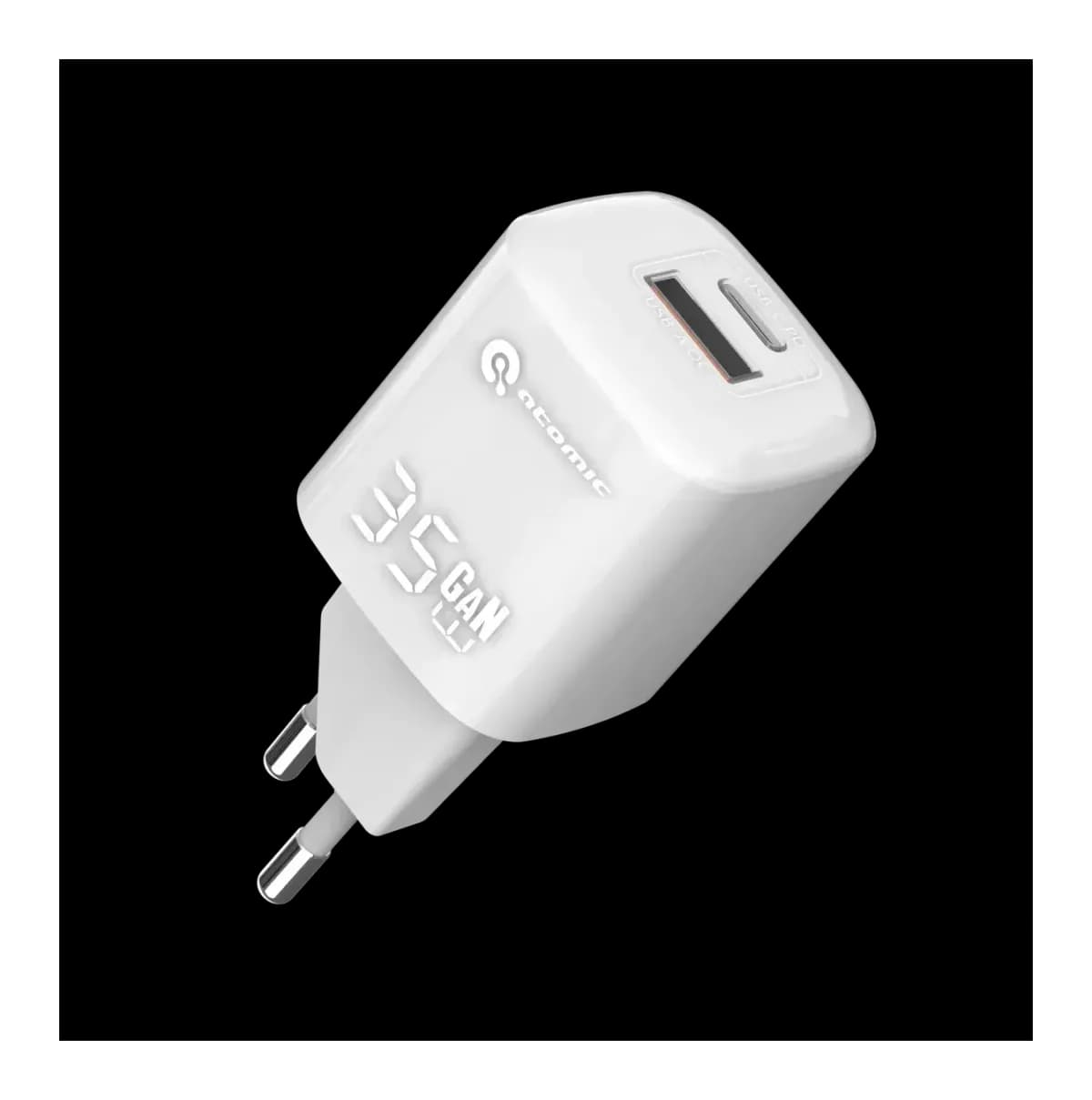 Зарядное устройство сетевое Atomic Crystal G351 GAN 35W USB A+C с кабелем USB С-С / 10.194 (белый)