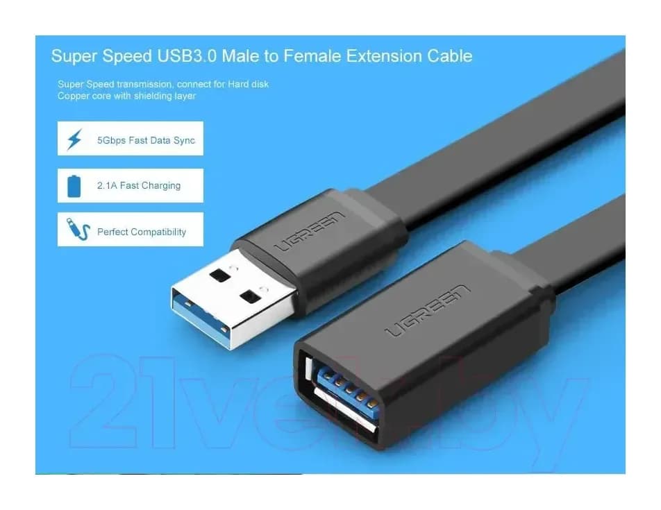Удлинитель кабеля Ugreen US129 / 10373 (2м, черный)