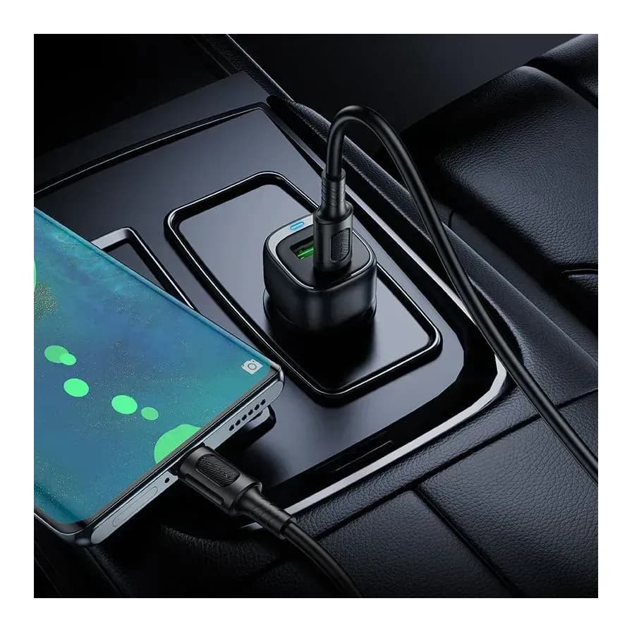 Автомобильное зарядное устройство Borofone BZ34B + кабель Type-C to Type-C (черный)