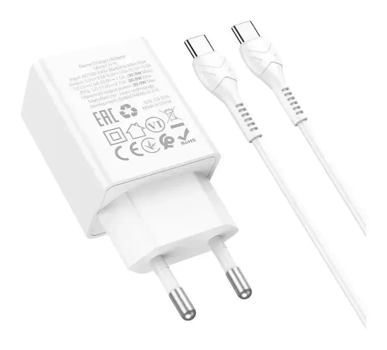 Зарядное устройство сетевое Hoco N70+кабель Type-C-Type-C (белый)