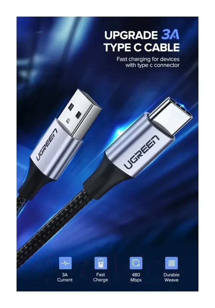 Зарядный кабель Ugreen US288 / 60126 (1м, черный)