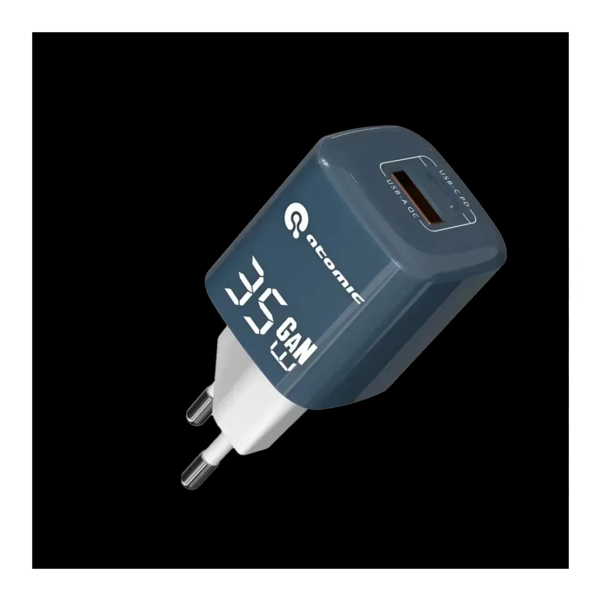 Зарядное устройство сетевое Atomic Crystal G351 GAN 35W USB A+C с кабелем USB С-С / 10.192 (синий)