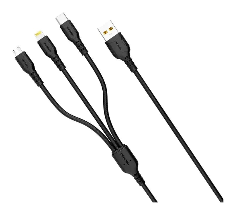Зарядный кабель Denmen D05E 3в1 Lightning+Micro+Type-C (1м, черный)