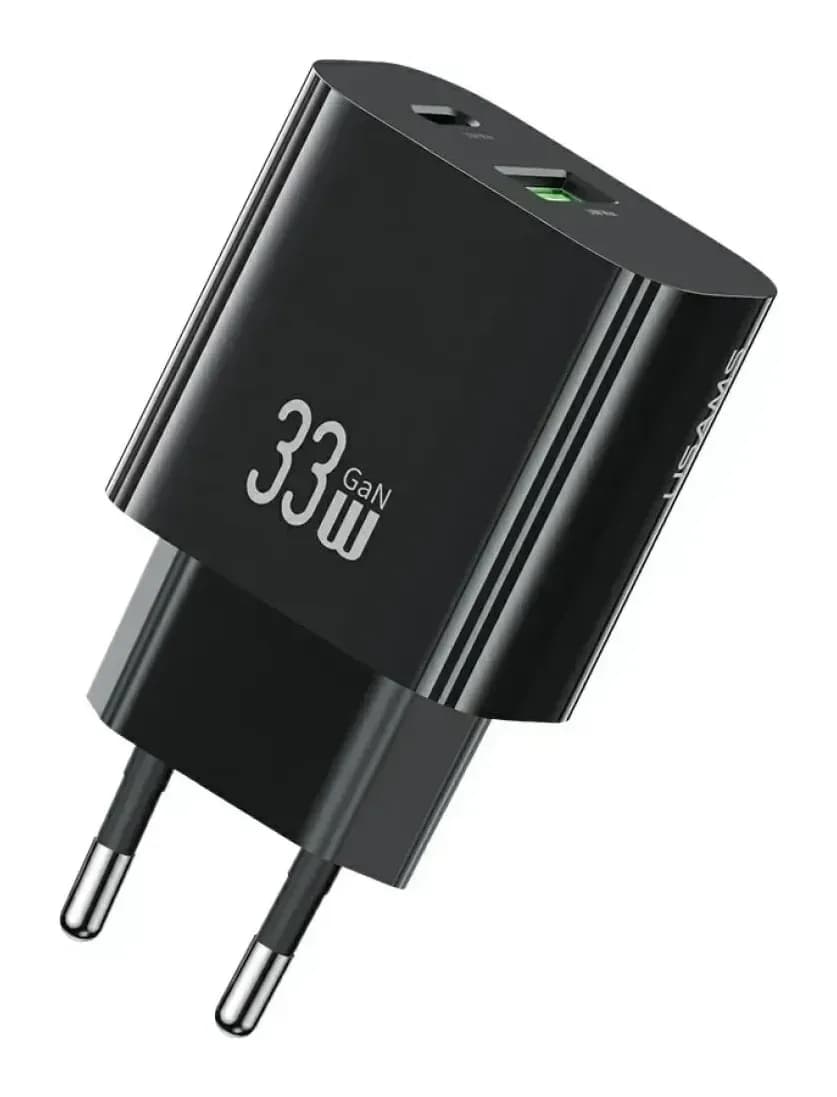 Адаптер питания сетевой Usams T65 33W A+C Dual-Port Fast Charger / CC317TC01 (черный)