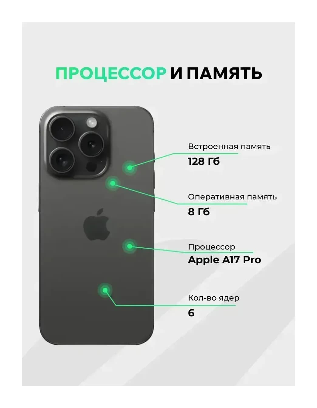 Смартфон восстановленный Apple iPhone 15 Pro 128GB ELNU Грейд A (черный титан)