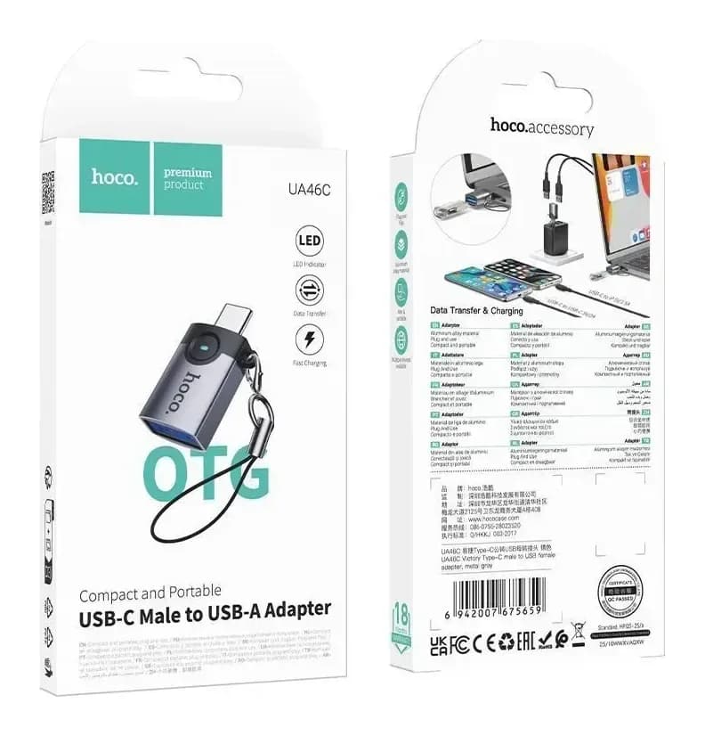 Адаптер Hoco UA46C Type-C-USB 3.0 (металлик)