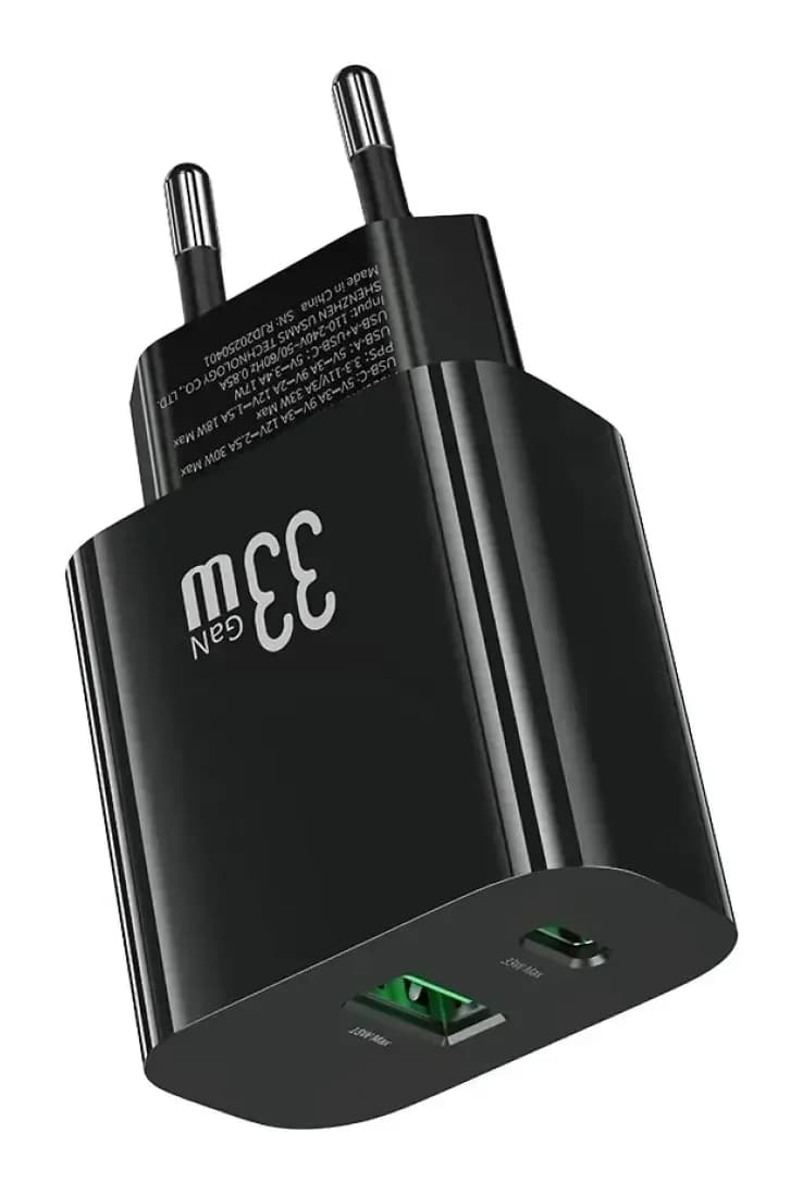 Адаптер питания сетевой Usams T65 33W A+C Dual-Port Fast Charger / CC317TC01 (черный)