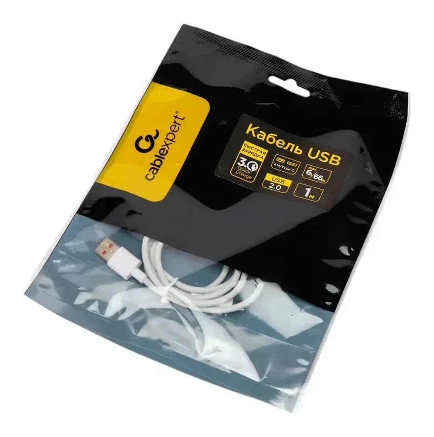 Зарядный кабель Gembird/Cablexpert CC-USB2-AMCM-66W-1M-W (1м, белый)