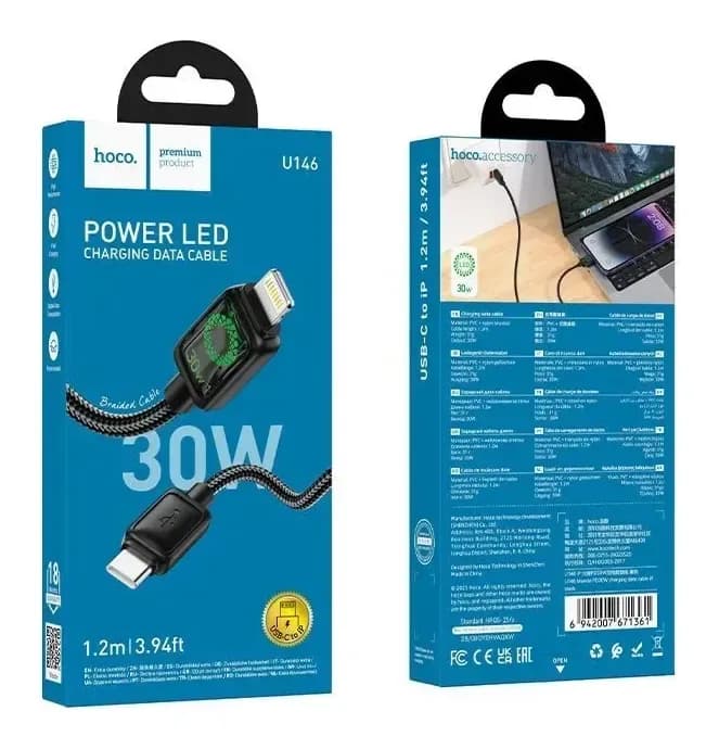 Зарядный кабель Hoco U146 Type-C to Lightning (1.2м, черный)