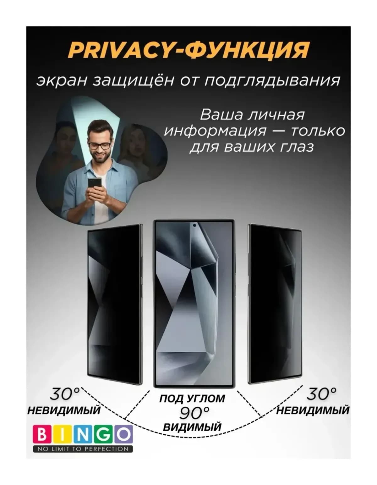 Защитное стекло для телефона Bingo Auto Privacy для Apple iPhone 16 Pro/17