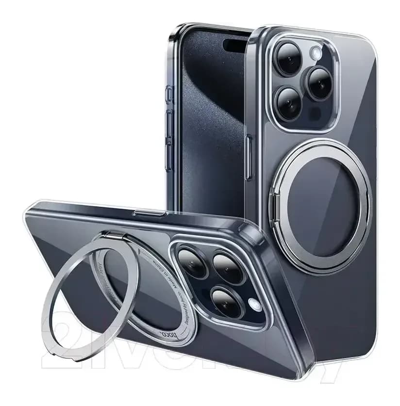 Чехол-накладка Hoco AS1 для iPhone 15 Pro магнитный с кольцом (прозрачный)