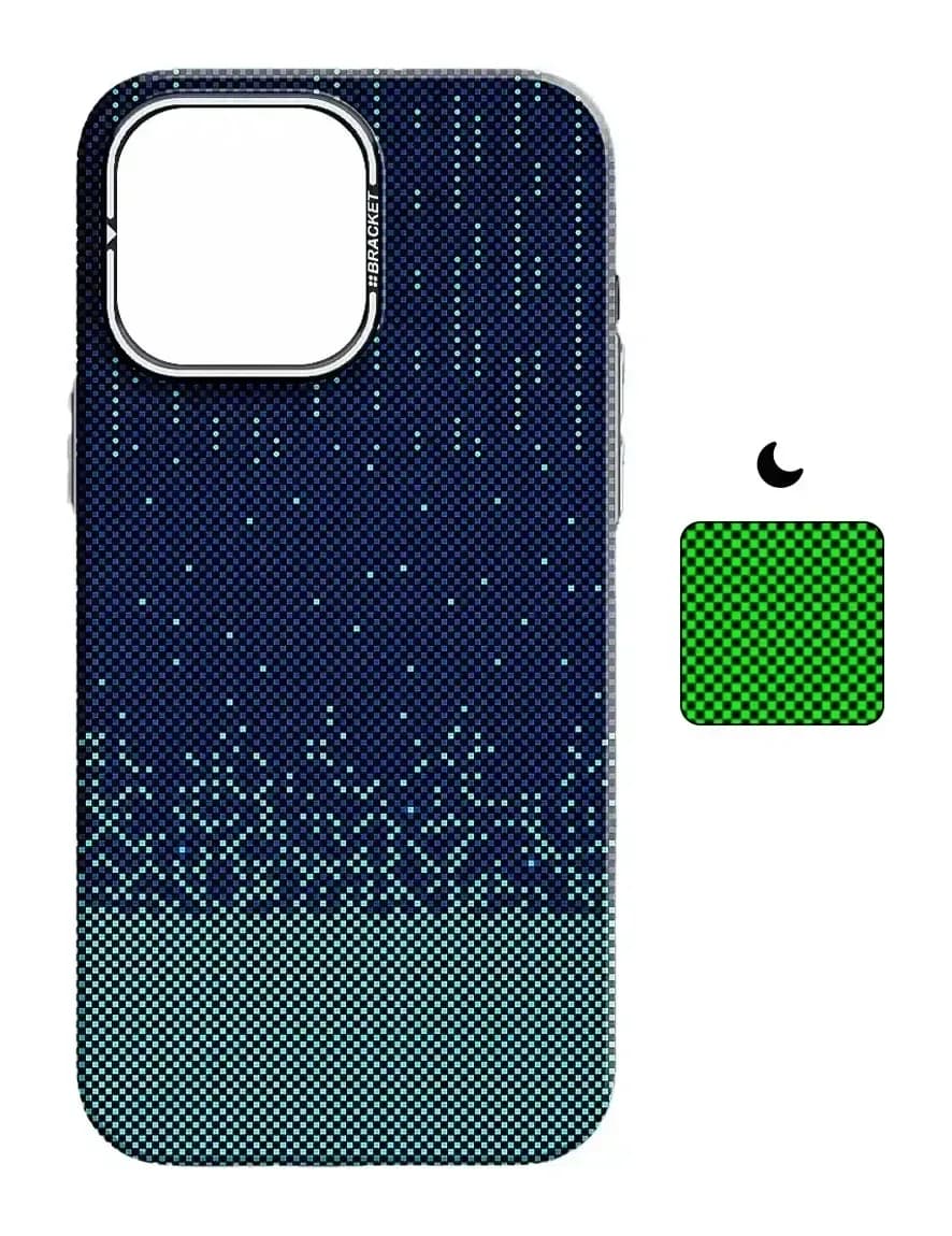 Чехол-накладка Luxo С MagSafe Карбоновый дождь LF77 для Apple iPhone 15 Pro (синий)