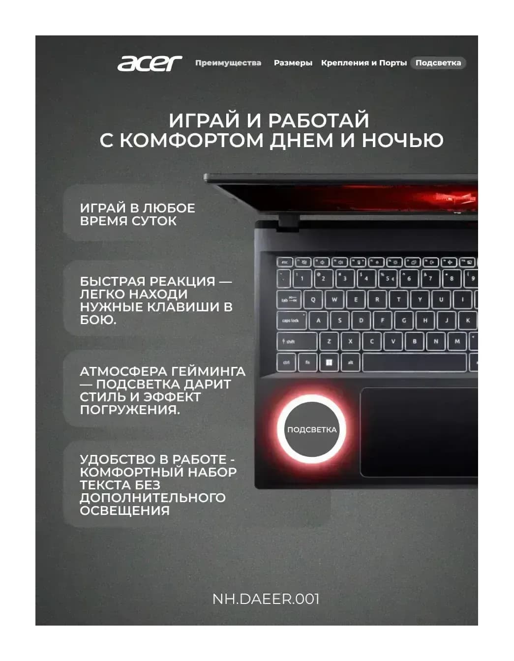 Игровой ноутбук Acer Nitro Lite NH.DAEER.001 / I5165SG45N без ОС