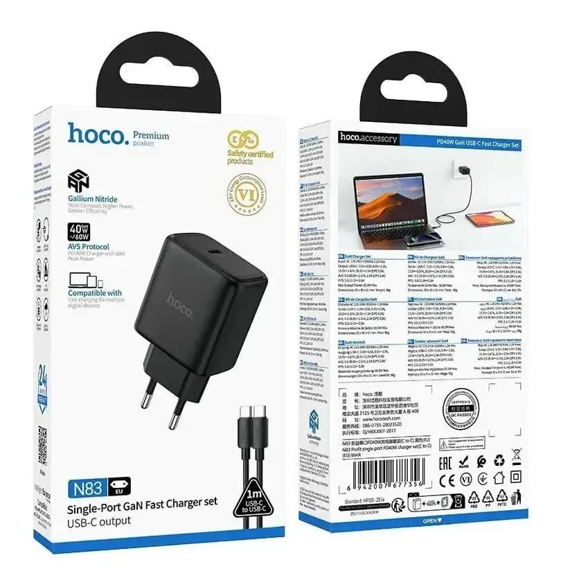 Зарядное устройство сетевое Hoco N83 + кабель Type-C-Type-C (черный)