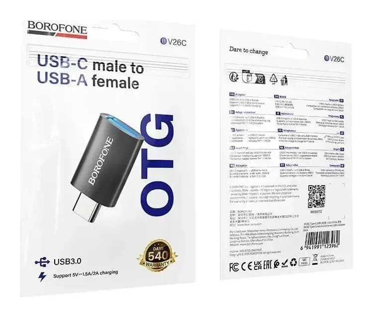 Адаптер Borofone BV26C Type-C-USB 3.0 (черный)