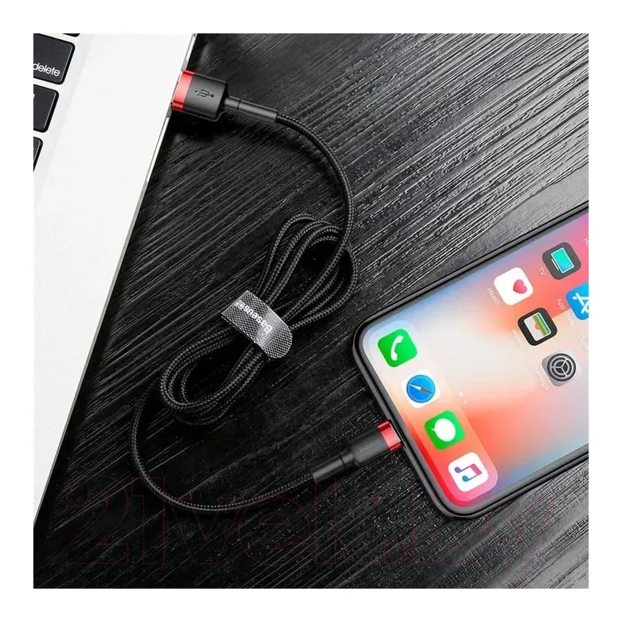 Зарядный кабель Baseus Cafule USB For Lightning / CALKLF-C19 (2м, черный/красный)