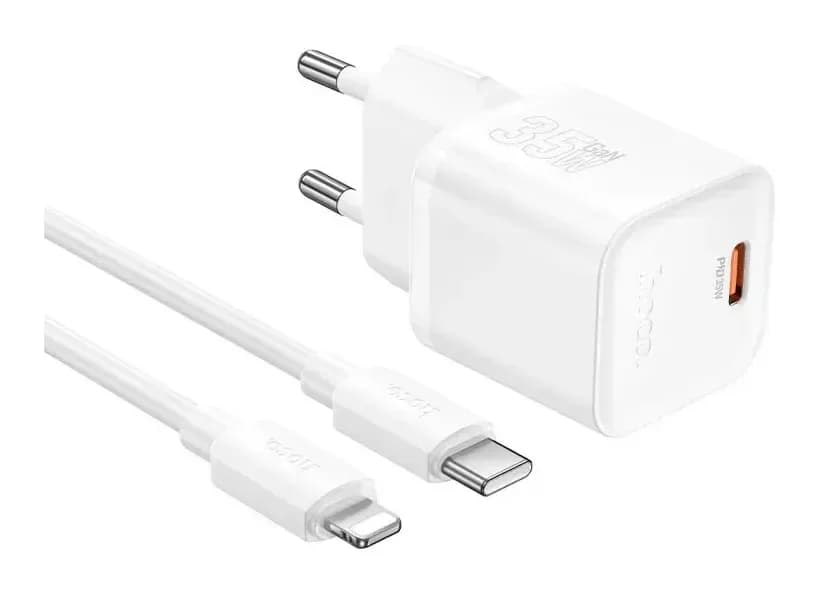 Зарядное устройство сетевое Hoco N66 + кабель Ligthing-Type-C (белый)
