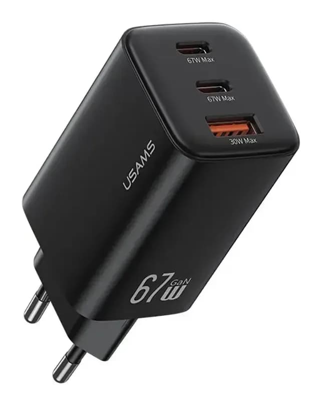 Адаптер питания сетевой Usams 67W GaN ACC Triple-Port Fast Charger / CC265TC01 (черный)